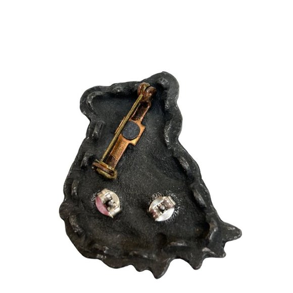 Vintage Brooch Earring Post Pierced Set Teddy Bears Torino Style 1.5" Pewter? - Picture 2 of 6